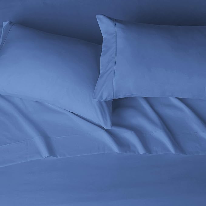 Amazon Basics Lightweight Breathable, Wrinkle Resistant Microfiber 4-Piece Bed Sheet Set with 14-Inch Deep Pockets, Full, Dutch Blue, Solid