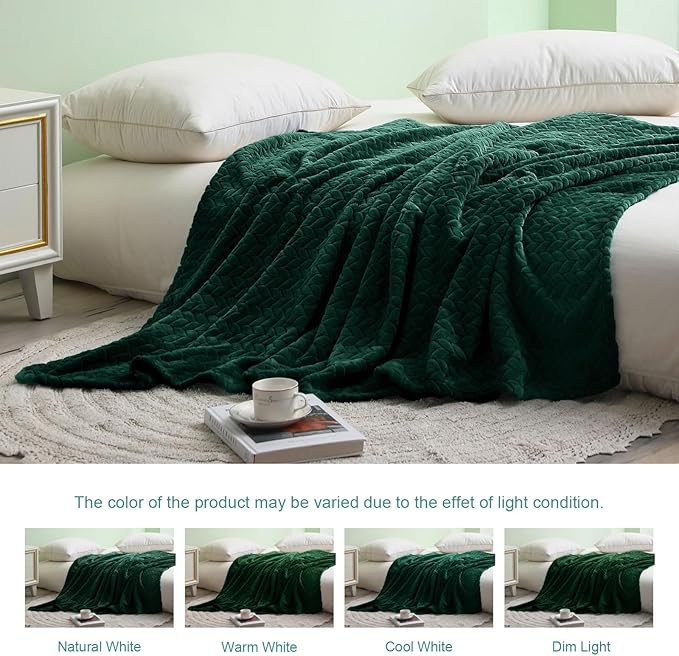 Exclusivo Mezcla Fleece Throw Blanket for Couch and Bed, 50x70 Inches Soft Cozy Jacquard Flannel Blankets, Lightweight Fuzzy Plush Warm Throws for Women, Forest Green