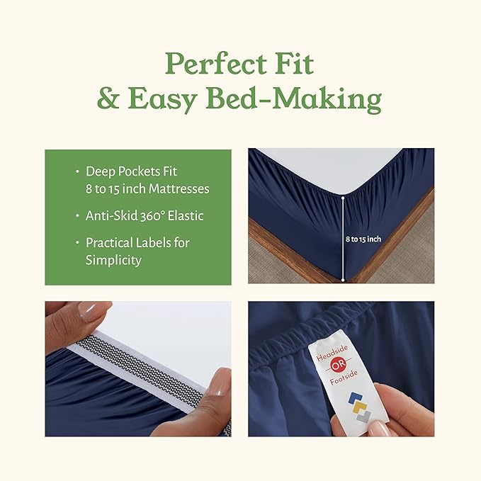California Design Den Queen Size Sheet Set - Soft 100% Organic Cotton Bed Sheets with Deep Pockets, Crisp Percale, Breathable and Durable Bedding Set - Navy Blue