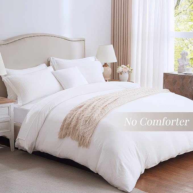 MILDLY Super Soft Duvet Cover - 100% Washed Microfiber Bright White Comforter Cover Set 3 Pieces with Zipper Closure & Corner Ties (No Comforter)