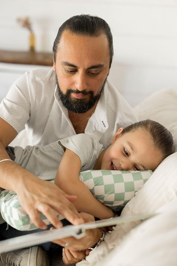 Tiny Twinkle Toddler Pillow with Fitted Pillowcase | Ergonomic Shape with Resilient, Cloud-Like Memory Foam for Comfortable Sleeping | Kids Travel Pillows (Sage Checkers)