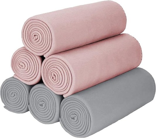 Fleece Throw Blankets Bulk Fleece Blankets Solid Wholesale Lightweight Warm Soft for Pet Bed Sofa Couch Office Wedding Gifts Travel Seasons Grey and Pink 50x60 Inches Pack of 6