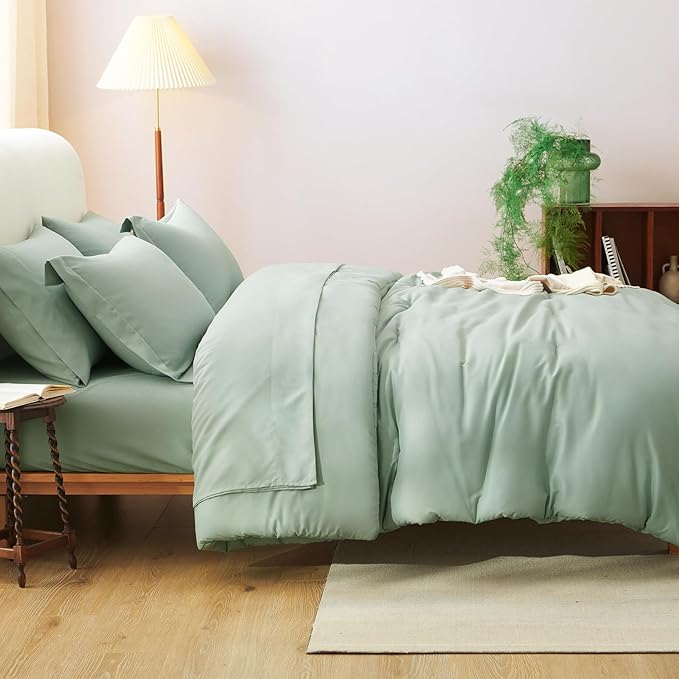 CozyLux King Comforter Set Sage Green, 7 Pieces Bed in a Bag, Bedding Comforter Set with Sheets, All Season Boho 7PC Bed Sets with Comforter, Fitted Sheets, Flat Sheets, Pillow Shams and Pillowcases