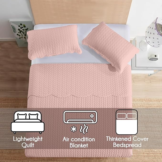 MOONLIGHT20015 Twin Quilt Bedding Set (68” x 86”) - Bulk Pack of 10 Wholesale for Hotels, Guest Bedroom & Airbnbs - Lightweight Microfiber Reversible Embossed Quilts Bedspreads (Peach)