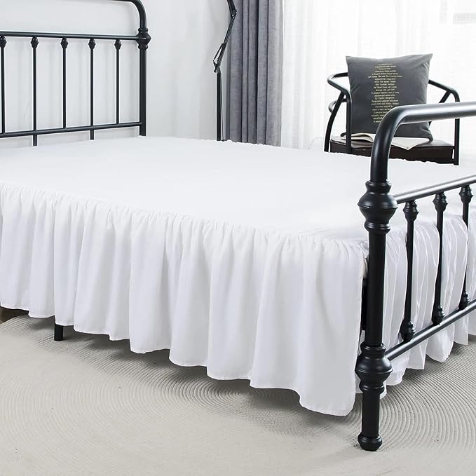 Bed Skirt King Size Ruffled Bed Skirts with Split Corners, 15 Inch Drop Dust Ruffle Bed Skirt with Platform, White