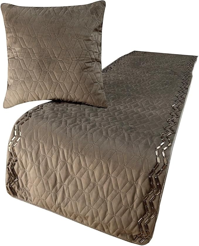 The HomeCentric King Queen Twin Gray Handmade King 90"x18" Bed Runner Without Pillow Cover, Quilted & Crystals Bed Scarf on Velvet Fabric - Grey Diamond Symphony