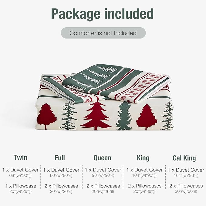 Lekesky Duvet Cover Queen Size,3 Pieces Reversible White Reindeer Snowflake Green Bedding Set with Zipper Closure and Corner Ties(1 Duvet Cover 90x90 inches + 2 Pillowcases)