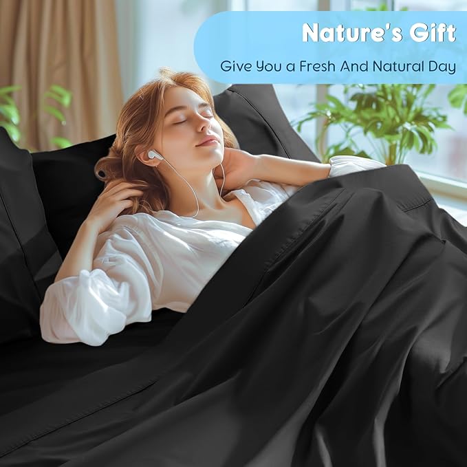 SONORO KATE 100% Egyptian Cotton Sheets Set, Extra Deep Pocket up to 18"-24",1000 High Thread Count, Soft & Breathable 5-Star Hotel Sateen Bed Sheets - 4 PC (Black,King)