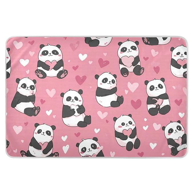 Waterproof Bed Pad Reusable Changing Pad Toddler Mattress Protector Large Pee Pad Baby Diaper Pad Soft Washable Liner Cute Pink Pandas and Hearts