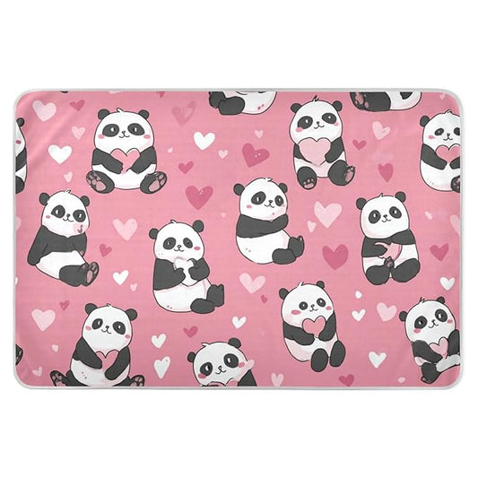 Waterproof Bed Pad Reusable Changing Pad Toddler Mattress Protector Large Pee Pad Baby Diaper Pad Soft Washable Liner Cute Pink Pandas and Hearts