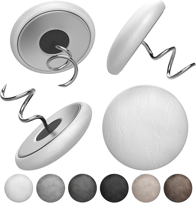 Flax Covered Button Twist Pins - for Bed Skirts Pins,Sofa,Upholstery,Armchair Caddies, Armrest Covers, Slipcovers (14, Leather White 14)