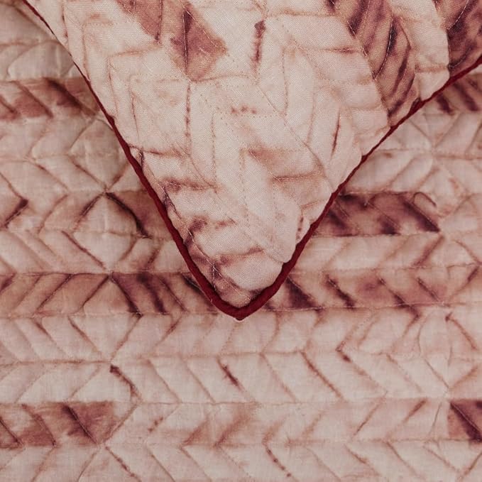 The HomeCentric King/Queen/Twin Maroon & Ivory Designer Queen 74"x18" Bed Runner Without Pillow Cover, Tie & Dye, Beaded & Quilted Bed Scarf on Cotton Fabric - Tie Dye Love