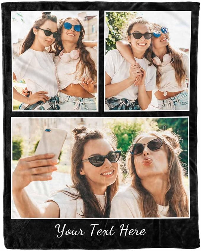 Customize Blankets with Photos, 3 Photos Customizable Blanket Personalized Blankets and Throws Best Friend Blanket for Besties BBF Friendship Gifts for Women