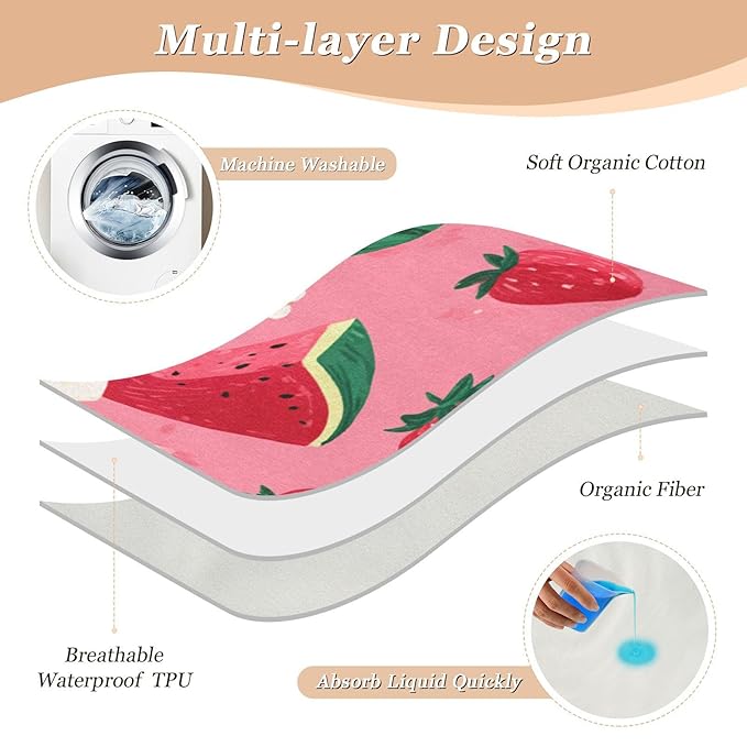 Waterproof Bed Pad Reusable Changing Pad Toddler Mattress Protector Large Pee Pad Baby Diaper Pad Soft Washable Liner Pink Watermelonstrawberry and Banana