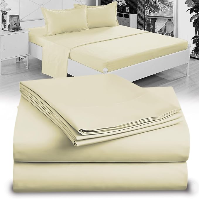 Twin XL 100% Microfiber Double Brushed Sheet Set - Extra-Soft & Wrinkle-Free - 15" Deep Pockets, 39" x 80" - Ideal for Dorms, Hospitals & Split King Beds - 3 PC Set (Twin XL, Beige)