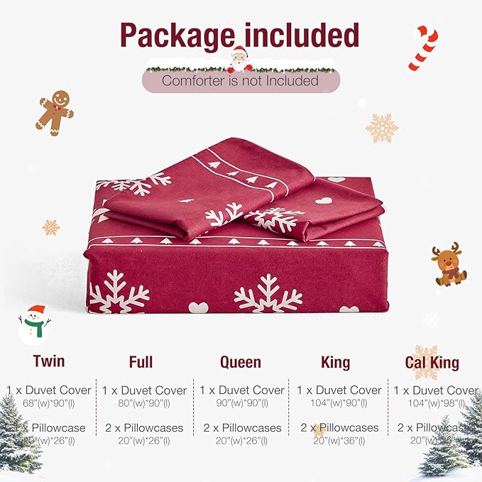 Lekesky Christmas Duvet Cover King Size,3 Pieces Reversible Duvet Cover Set with Snowflake Holiday Bedding Set with Zipper and 8 Corner Ties, 1 Duvet Cover 104x90 inches + 2 Pillowcases