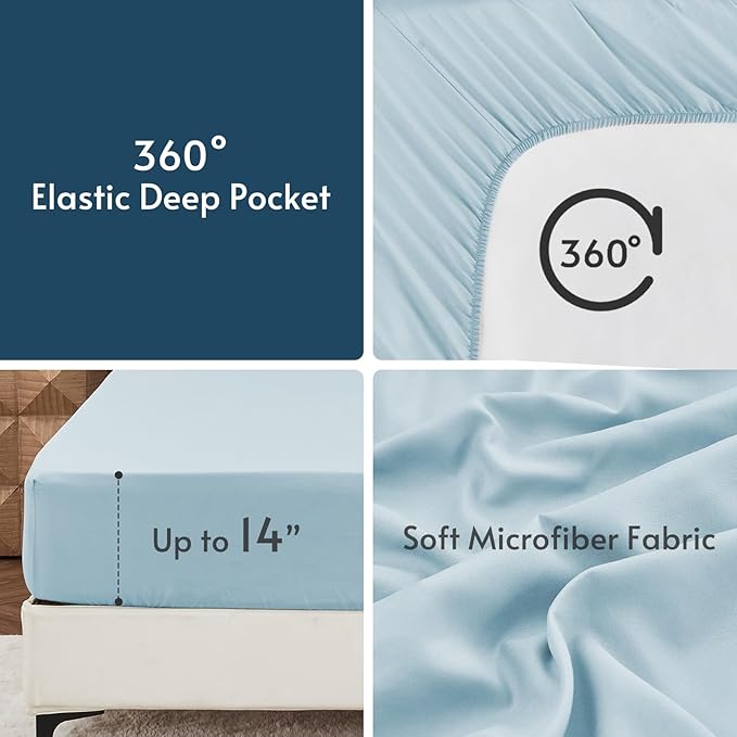 MUXHOMO 7 Pieces Full Comforter Set, Reversible Bed in a Bag Full Size, All Season Bedding Set with Comforter, Flat Sheet, Fitted Sheet, Pillowcases & Shams, Teal & Lake Blue