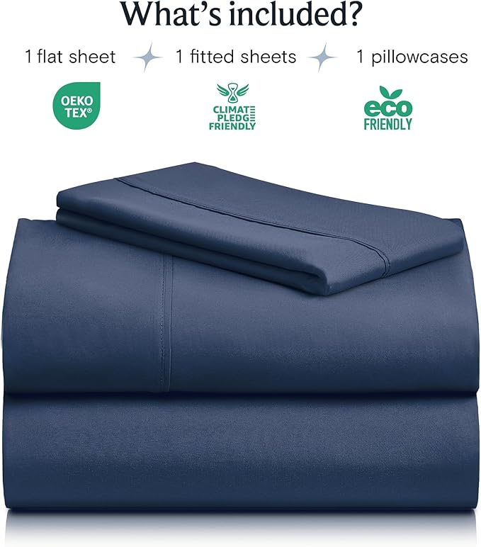 LuxClub Twin XL Sheets - Soft Kids Twin Bed Sheets for Boys and Girls, 3 PC Deep Pockets 18" Eco Friendly Wrinkle Free Kids Fitted Sheets Machine Washable Hotel Bedding Silky Soft- Navy Twin XL
