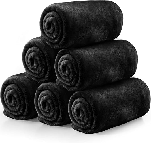 Tinideya 6 Pcs Flannel Fleece Throw Blanket Bulk 50 x 60 Inch Soft Fleece Blanket Warm Throw Blanket Coral Blankets for Couch Sofa Home Wedding Gifts Season (Black)