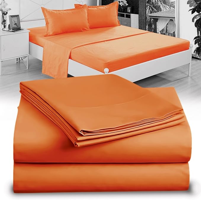 Twin XL 100% Microfiber Double Brushed Sheet Set - Extra-Soft & Wrinkle-Free - 15" Deep Pockets, 39" x 80" - Ideal for Dorms, Hospitals & Split King Beds - 3 PC Set (Twin XL, Orange)