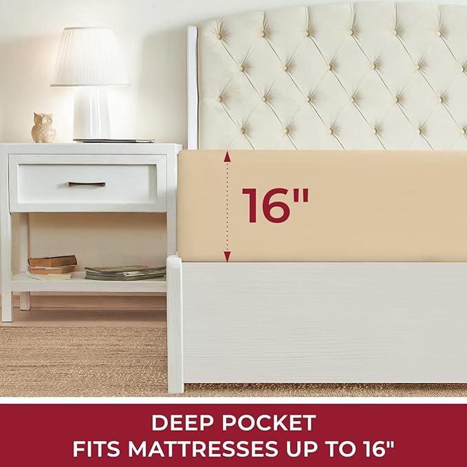 Mellanni Full Fitted Sheet - Iconic Collection Bedding Sheets with up to 16 inch Deep Pocket - Soft & Cooling - Fade & Stain Resistant - 1 PC (Full, Beige)