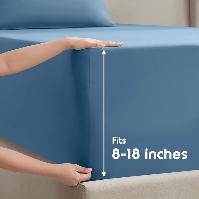 Nestl Short Queen Sheet Set - 1800 Ultra-Soft Microfiber - Double Brushed - Deep Pockets - Easy Fit - 4 Piece Set - Bed Sheets (Short Queen, Blue Heaven)