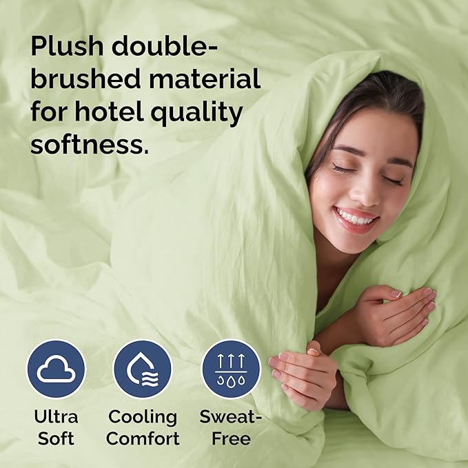 Duvet Cover Full Size - Extra Soft Full Size Duvet Cover - Lightweight, Breathable, Easy Care & Fade Free w/ Zipper Closures & Ties - 80" x 90" Inches - (Light Sage Green) Comforter Not Included