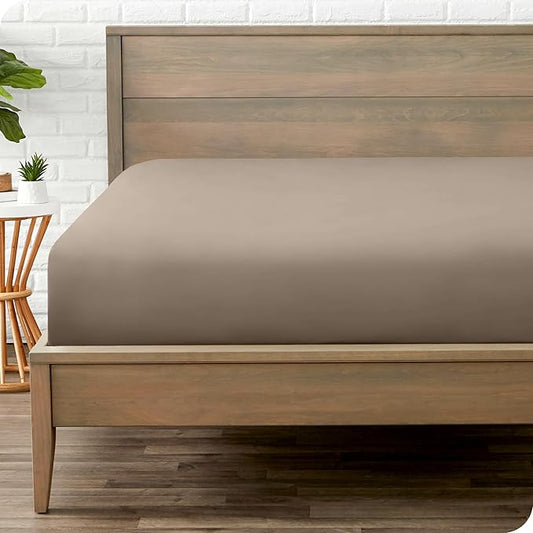 Bare Home Fitted Bottom Sheet Short Queen Size - Premium 1800 Microfiber - Ultra-Soft Hotel Luxury - Deep Pocket - Durable and Long Lasting - Fitted Sheet (Short Queen, Taupe)
