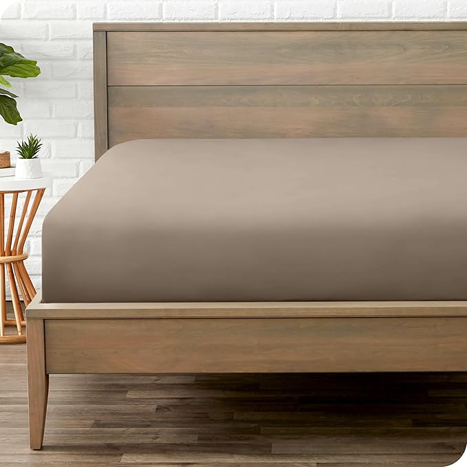 Bare Home Fitted Bottom Sheet Twin Size - Premium 1800 Microfiber - Ultra-Soft Hotel Luxury - Deep Pocket - Durable and Long Lasting (Twin, Taupe)