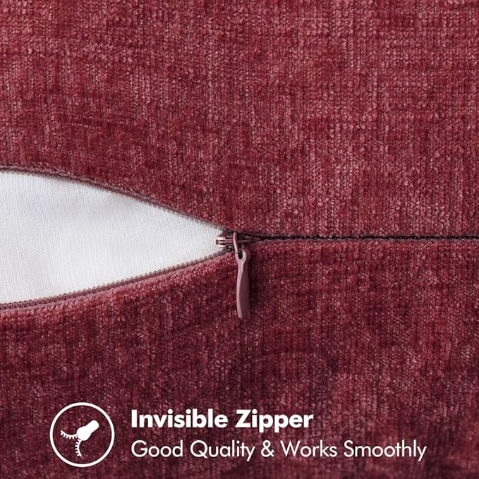 MIULEE Pack of 2 Christmas Pillow Covers 12x20 Inch Burgundy Red Farmhouse Decorative Throw Pillow Covers with Stitched Edge Soft Chenille Solid Dyed Couch Pillow Covers for Sofa Bed Living Room