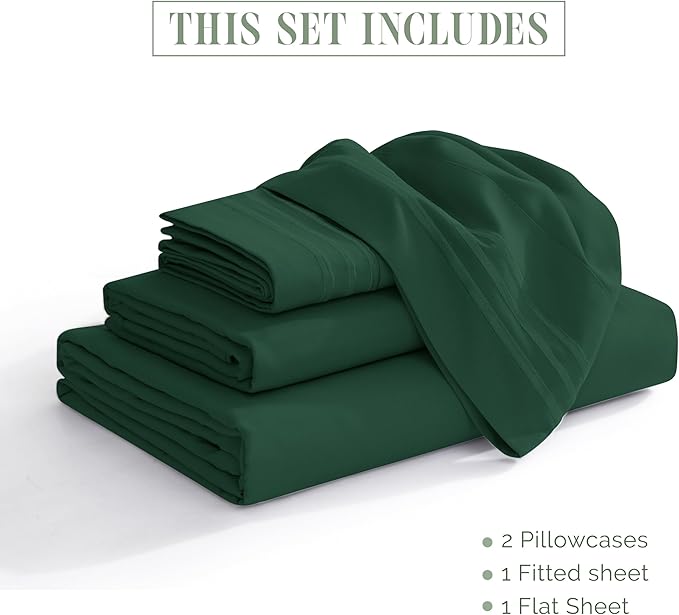 Elegant Comfort Luxurious 1500 Premium Hotel Quality Microfiber 4-Piece Sheet Set, 18-24 Inches Deep - Extra Deep Pocket Sheets - Ultra Soft 4PC Deep Pocket Sheets, Twin/Twin XL, Hunter Green