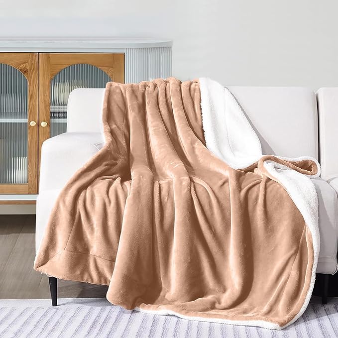 MOONLIGHT20015 Sherpa Blankets Queen Size - (Camel, 90X90 Inches) Fuzzy, Soft and Wool/Fleece Blanket for Bed, Fluffy Blankets for Winter, Camping and Travel