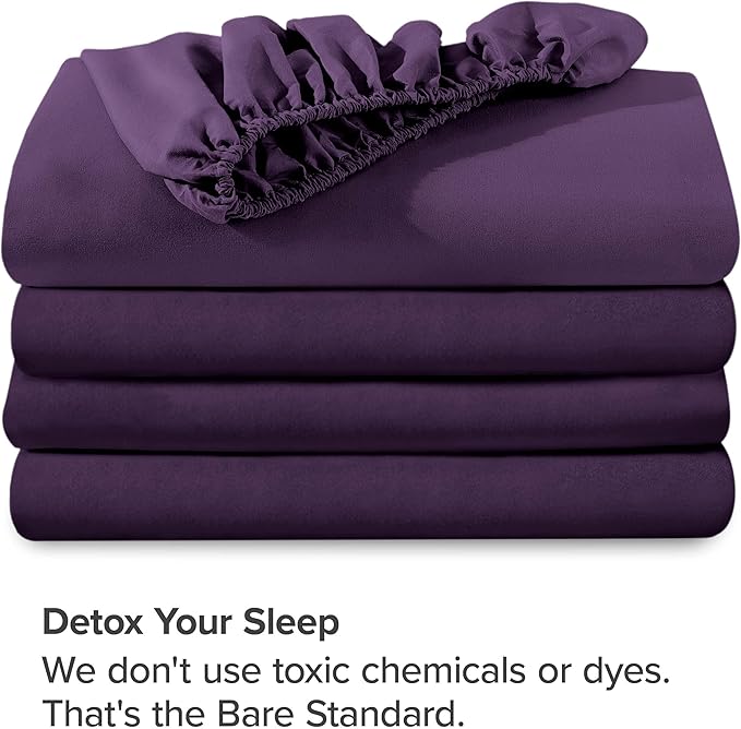 Bare Home 2-Pack Fitted Bottom Sheets Split King - Premium 1800 Ultra-Soft Microfiber - Deep Pocket - 4 Twin XL Fitted Sheets (Split King, Plum)