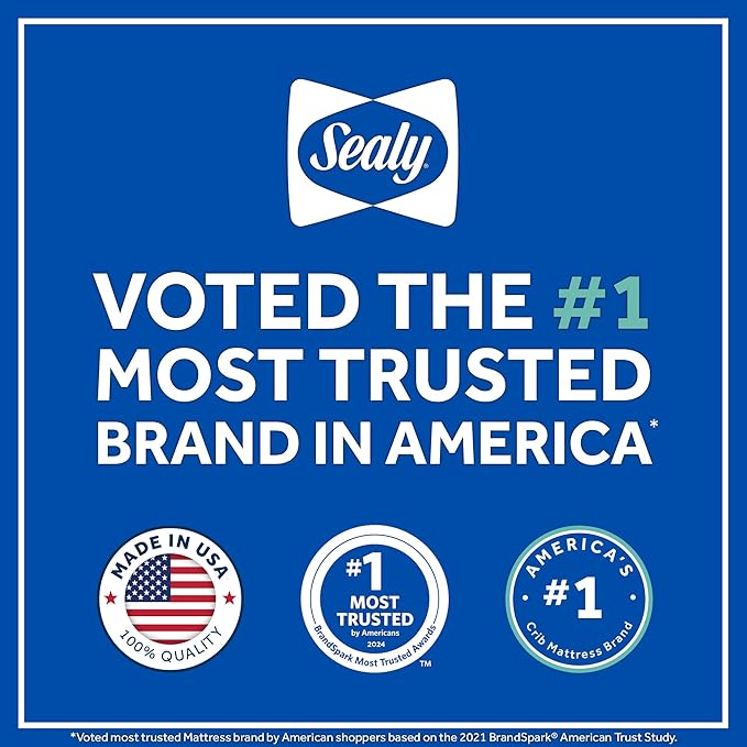 Sealy Baby Butterfly Knit Breathable Crib Mattress, GREENGUARD GOLD Certified, Made in USA, Premium Foam, Washable Easy to Clean Cover, Toddler Bed Fit, Safety & Quality Tested, 52x28"
