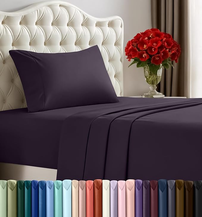 Utopia Bedding Twin Sheet Set – 3 Piece Bed Sheets for Twin Size Bed, Soft and Breathable Microfiber, Includes 1 Fitted Sheet, 1 Flat Sheet and 1 Pillowcase (Dark Purple)