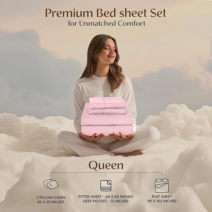 Utopia Bedding Queen Size Sheet Set – 4 Piece Bed Sheets, Soft and Breathable Microfiber, Includes 1 Fitted Sheet, 1 Flat Sheet and 2 Pillowcases – Oeko Tex (Crystal Pink)