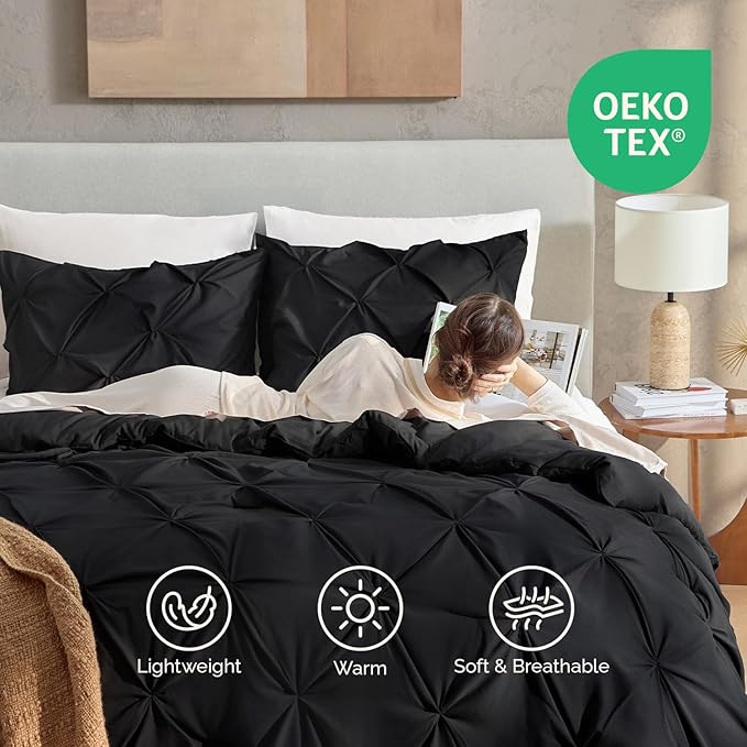 Andency Black Comforter Set Twin XL(68x92Inch), 2 Pieces Comforter for Girls Kids, Soft Microfiber Pinch Pleat Comforter Set, All Season Lightweight Bedding Set