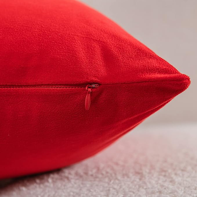Throw Pillow Covers 22x22 Christmas Red: Pack of 2 Cozy Soft Velvet Square Modern Luxury Decorative Throw Pillow Cases for Sofa Couch Living Room Bed Home Decor