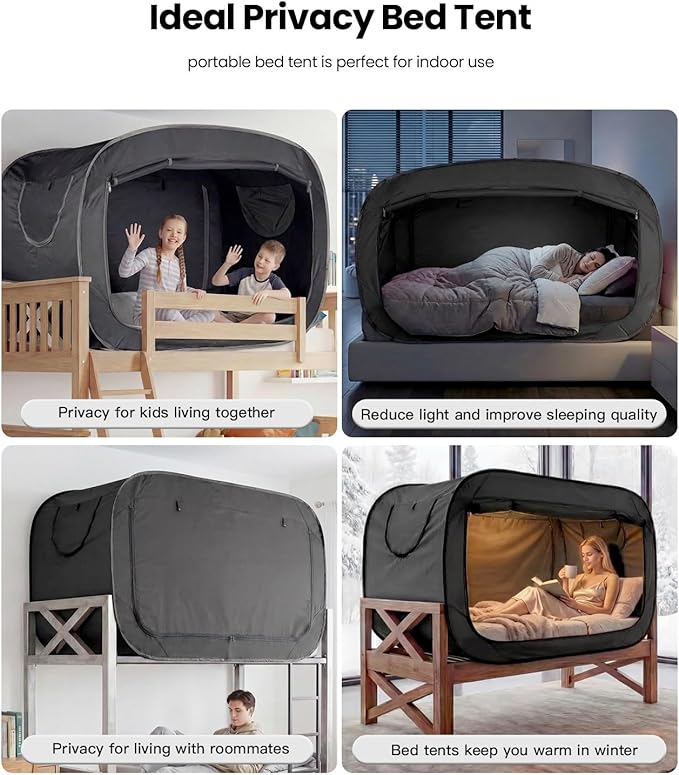 Bed Tent Full Bed Canopy Portable Dream Tent for Adult Indoor Sleeping Tents with 2 Doors Breathable Private Space Tents, Black