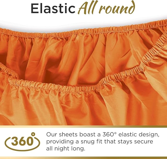 Full XL 100% Microfiber Double Brushed Sheet Set - Extra-Soft, Breathable & Wrinkle-Free - 15" Deep Pockets, 54" x 80" - Ideal for Extra Long Full Beds - 4PC Set (Full XL, Orange)