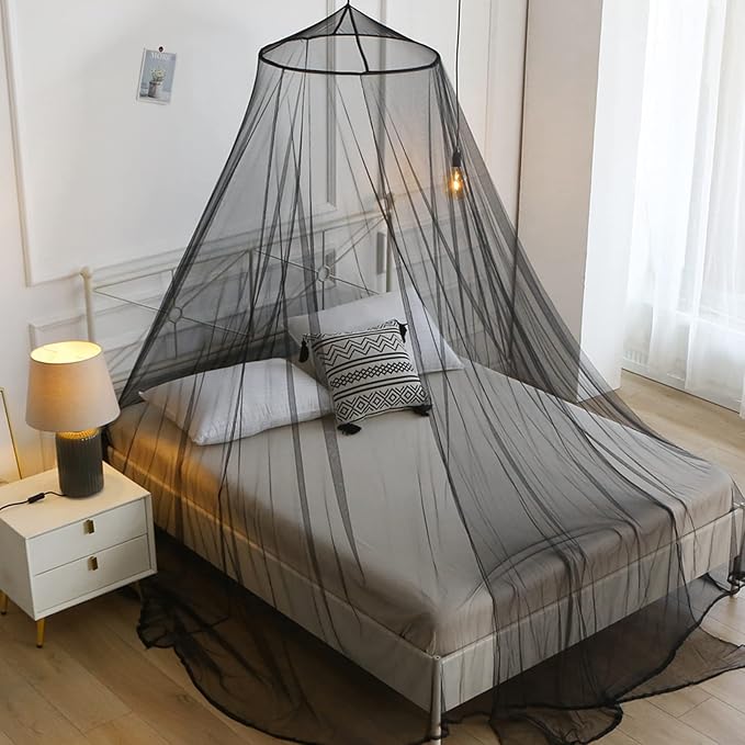 VISATOR Mosquito Net Bed Canopy for Girls,King Canopy Bed Curtains Queen Size from Ceiling,Dome Mosquito Netting Bed Tent Twin Girls Canopy Bed Decor for Baby Crib,Kid Bed and Adult Beds (Black Dome)