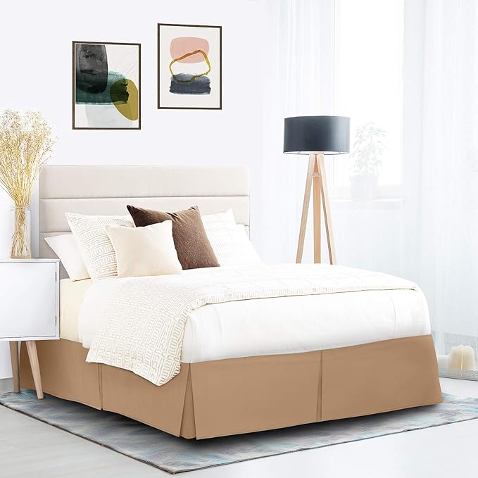 Nestl Light Brown Full Bed Skirt - Full Size Bed Skirt 14 Inch Drop - Brushed Microfiber Bed Skirts - Hotel Quality Pleated Bed Skirt - Shrinkage & Fade Resistant
