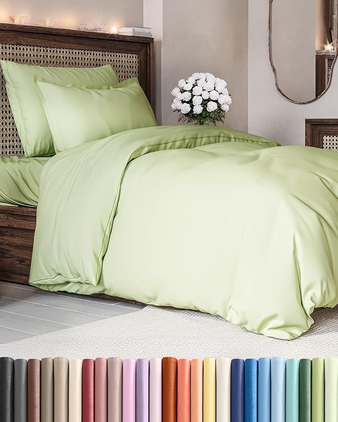 Duvet Cover Twin/Twin XL Size - Extra Soft Twin/Twin XL Size Duvet Cover - Lightweight, Breathable & Cozy w/ Zipper Closures and Ties - 68" x 90" Inches - (Light Sage Green) Comforter Not Included