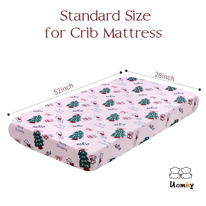 UOMNY Crib Sheet, Christmas Crib Sheets Baby Sheet for Standard Crib and Toddler Mattresses Nursery Bedding Sheet Crib Mattress Sheets for Boys and Girls 1 Pack Toddler Sheet