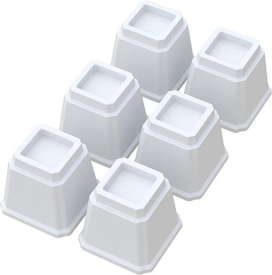 Bed Risers Heavy Duty 5 Inches Bed Elevators, Set of 6 Lifts Up 3,000 lbs Furniture Riser for Sofa and Table, White