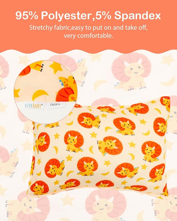 ALVABABY Toddler Pillowcase Stretchy Soft Kids Pillow Cover Fit 13"x 18" or 12"x16" Envelope for Girl Boy Sleepy Travel 2 Pack 2TPE49A