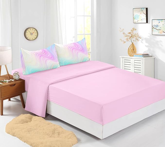 7PCS Girls Comforter Sets Queen,Pink Comforter Queen,Girls Bed Sets Queen,Bed in a Bag with Flat Sheet and Fitted Sheet,Pillowcases,Cushion Covers for Girl,Rainbow Bedding Sets