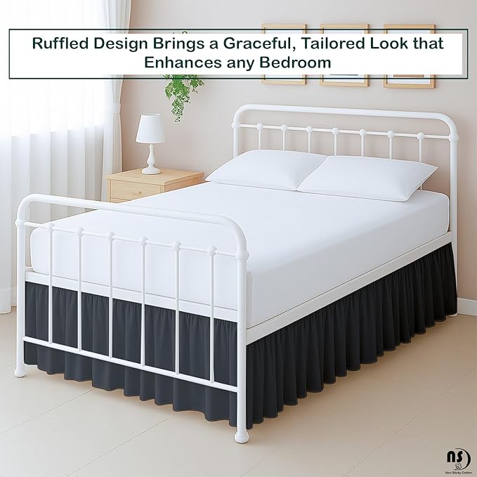 Premium Microfiber Full XL Ruffled Bed Skirt, 10” Drop with Split Corners, Soft Wrinkle Free Bedskirt with Platform, Solid Dark Grey Dust Ruffle for 54" x 80" Mattress