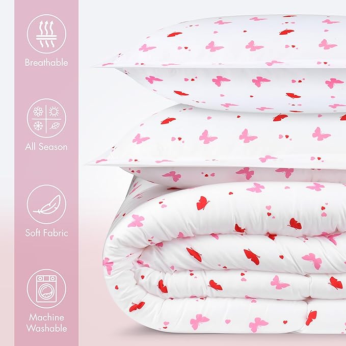 Utopia Bedding All Season Butterfly Comforter Set with 2 Pillow Cases, 3 Piece Soft Brushed Microfiber Kids Bedding Set for Boys/Girls, Machine Washable (Twin)