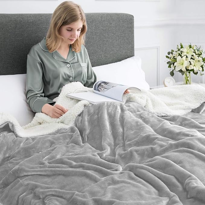 MOONLIGHT20015 Silver Sherpa Blankets Queen Size for Bed - Wholesale Bulk Pack of 9 Sherpa Blankets - Soft Fluffy Throw Blanket for Hotels, Guest Bedroom, 90x90 Inches